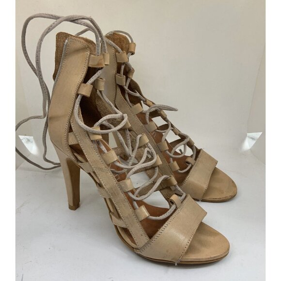 Free People Sixty Seven Dusk To Dawn Lace Up Sandal Pump in Taupe 38 Spain - Picture 1 of 11